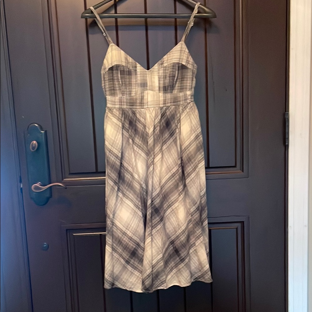 Banana Republic Factory Plaid Midi Dress - Black and Cream